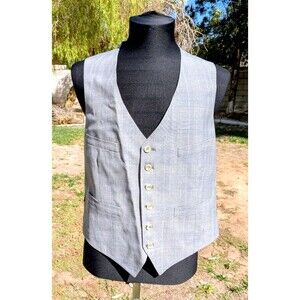 Vintage 4-Pocket Mens Sz40 M/Lg Suit Gray Crosshatch Vest 6-button Waistcoat EUC